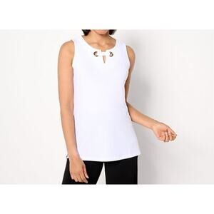 Susan Graver 3X White Liquid Knit Sleeveless A-Line Top Grommets A647427 NWOT